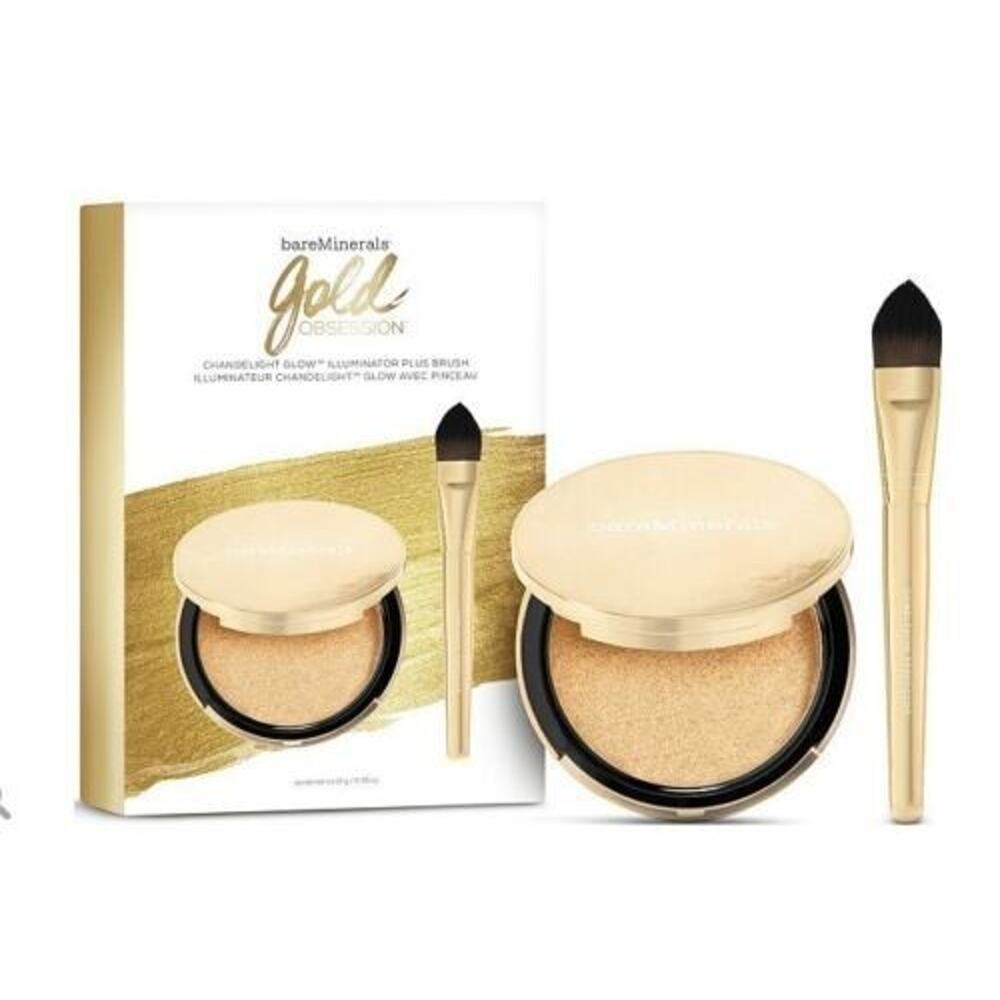 BareMinerals GOLD OBSESSION Chandelight Glow Illuminator .35 oz + Brush $54 NIB